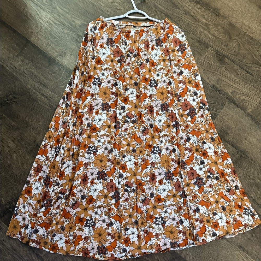 Floral A-Line Skirt - Orange and White
